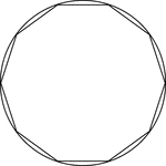 Illustration of a decagon inscribed in a circle. This can also be described as a circle circumscribed about a decagon.