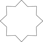 Illustration of a closed concave geometric figure with 16 sides in the shape of a 8-point star.