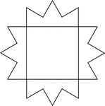 Illustration of a square inscribed in a closed concave geometric figure with 24 sides in the shape of a 12-point star. The two figures are concentric.