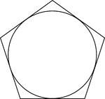 Illustration of a regular pentagon circumscribed about a circle. This can also be described as a circle inscribed in a regular pentagon.