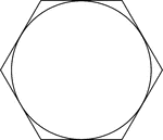 Illustration of a regular hexagon circumscribed about a circle. This can also be described as a circle inscribed in a regular hexagon.