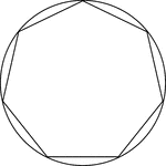 Illustration of a regular heptagon/septagon inscribed in a circle. This can also be described as a circle circumscribed about a regular heptagon/septagon.