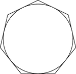 Illustration of a regular heptagon/septagon circumscribed about a circle. This can also be described as a circle inscribed in a regular heptagon/septagon.