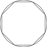 Illustration of a regular octagon inscribed in a circle. This can also be described as a circle circumscribed about a regular octagon.