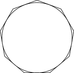 Illustration of a regular nonagon circumscribed about a circle. This can also be described as a circle inscribed in a regular nonagon.