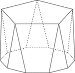 Illustration of a pentagonal polyhedron that is formed by having two parallel congruent pentagonal bases connected by an alternating band of triangles and trapezoids, unlike an antiprism that has an alternating band of only triangles.