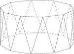 Illustration of a decagonal antiprism. An antiprism is formed by having two parallel congruent bases connected by an alternating band of triangles. The bases in this illustration are decagons.