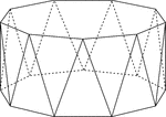 Illustration of a nonagonal antiprism. An antiprism is formed by having two parallel congruent bases connected by an alternating band of triangles. The bases in this illustration are nonagons.