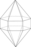 Illustration of an elongated hexagonal dipyramid that is formed by elongating a hexagonal bipyramid by inserting a hexagonal prism between the two congruent halves.
