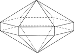 Illustration of an elongated hexagonal dipyramid that is formed by elongating a hexagonal bipyramid by inserting a hexagonal prism between the two congruent halves.