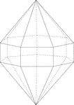 Illustration of an elongated heptagonal/septagonal dipyramid that is formed by elongating a heptagonal bipyramid by inserting a heptagonal prism between the two congruent halves.