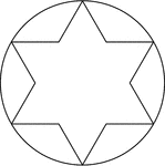 Illustration of a 6-point star (convex dodecagon) inscribed in a circle. This can also be described as a circle circumscribed about a 6-point star, or convex dodecagon.