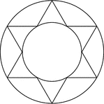 Illustration of a 6-point star (convex dodecagon) inscribed in a large circle and circumscribed about a smaller circle.