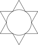 Illustration of a 6-point star (convex dodecagon) circumscribed about a circle. This can also be described as a circle inscribed in a 6-point star, or convex dodecagon.