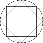 Illustration of an 8-point star, created by two squares at 45&deg; rotations, inscribed in a circle. This can also be described as a circle circumscribed about an 8-point star, or two squares.