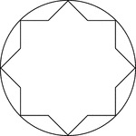 Illustration of an 8-point star, or convex polygon, inscribed in a circle. This can also be described as a circle circumscribed about an 8-point star.
