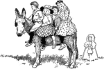 Four children riding a donkey