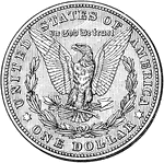 Reverse side of American one dollar coin depicts an eagle with its wings spread holding arrows over an olive branch.