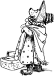 Mama Bear is dressed up to go out, prepared with her hat, shawl, and basket.