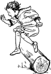 A boy jumping over a log.