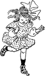A girl playing hopscotch, hopping over the stone.
