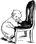 A baby pulling himself up on a chair