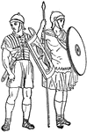 Roman soldiers with spears and shields.