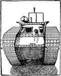 Front view of a thirty-ton armored tank.
