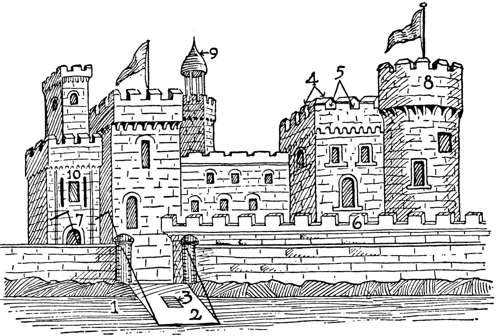 medieval castle drawings with moat