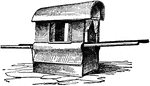 A covered human-powered wagon used in Eastern countries where passengers were inside while two men would carry the poles of the palanquin on their shoulders.