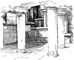 "A colonnaded hall and staircase in the Cretan palace at Cnossus." -Breasted, 1914