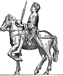 A bronze figure of Charlemagne on horseback.