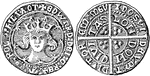 The obverse and reverse sides of a silver groat during the reign of Edward III.