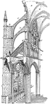 The cross section of the Amiens Cathedral. (E) triforium, (F) clerestory.