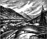 "View on Roche-Mouttonnee Creek, Colorado." -Dana, 1883