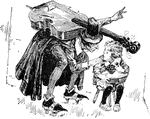Nursery rhymes combined: One of Old King Cole's fiddlers talking to Little Jack Horner.