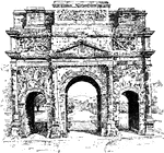 The Roman Triumphal Arch in Orange, France. The image is of how the Arch looks now.