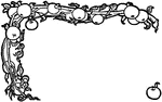A decorative border of vines and apples.