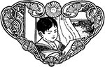 A banner of a boy reading a book.