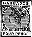 Barbados Stamp (4 pence) from 1892