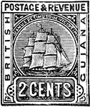 British Guiana Stamp (2 cents) from 1889. British Guiana (also spelled Guyana) was the name of the British colony on the northern coast of South America, since 1966 known as the independent nation of Guyana.