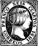 Spain Stamp (6 cuartos) from 1851