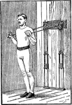 A man exercising with chest weights. In this position, he is extending his arms out, right and left together repeatedly.