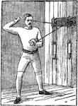 A man exercising with chest weights. In this position, he is extending his right arm and pulling across with his left, then switch.