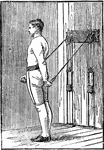 A man exercising with chest weights. In this position, he is extending his left arm across his back and moving his right arm upwards.
