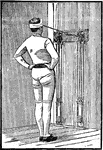 A man exercising with chest weights. In this position, he gently moves his head forward and back.
