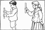 Illustration of two children holding rulers that can be used to write mathematics story problems involving comparison, taller, shorter, highest, lowest, etc.