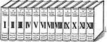 Illustration of 12 books labeled with Roman Numerals.