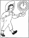 Illustration of a child walking at 1:00. It can be used to write mathematics story problems involving telling time and roman numerals.