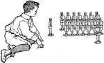 Illustration of a child playing with toy soldiers. It can be used to write mathematics story problems involving addition, subtraction, and counting.